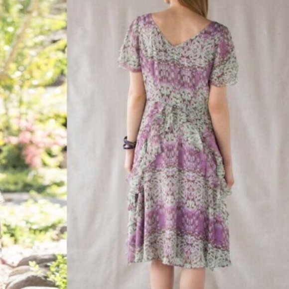 SUNDANCE lavender purple blue 100% silk Flight of Fancy tiered ruffle dress - Picture 2 of 10